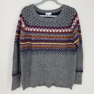 Grace & Lace Fair Isle  Sweater Long Geometric Print Knit Gray Womens Size L